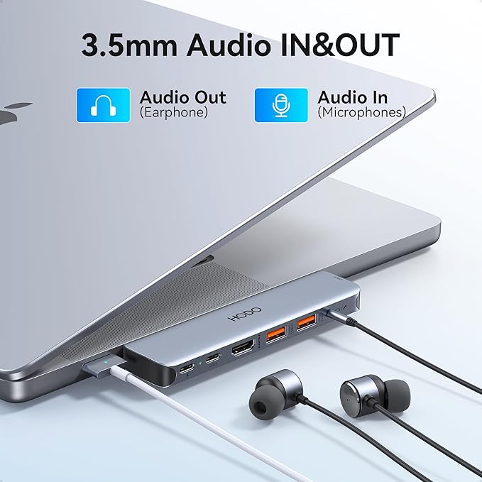 USB C Adapter for MacBook Pro Air M3 M2 M1, USBC Hub Mac Adapter 7 in 2 MacBook Accessories with 4K HDMI, Thunderbolt 4 3, Data Transfer 10G USB 3.1 5G USB-C 480Mbps USB 2.0, 3.5mm Audio Mac Dongle
