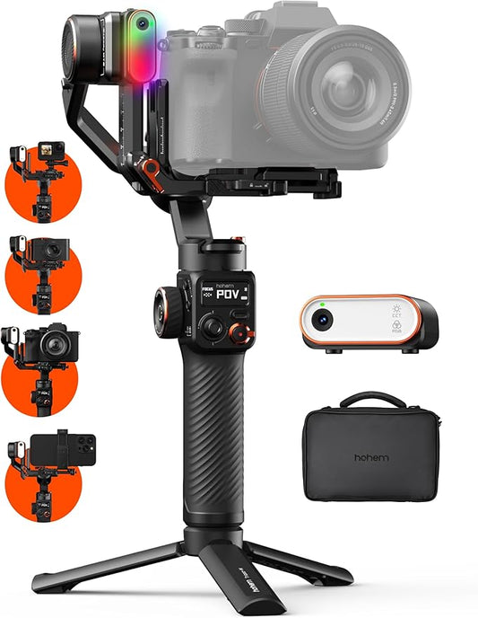 hohem iSteady MT2 Kit Gimbal Stabilizer for Camera, 3-Axis Gimbal for Mirrorless/Pocket/Action Camera/Smartphone, AI Tracker, Magnetic Fill Light Stabilizer, Available for Canon/Nikon/Sony