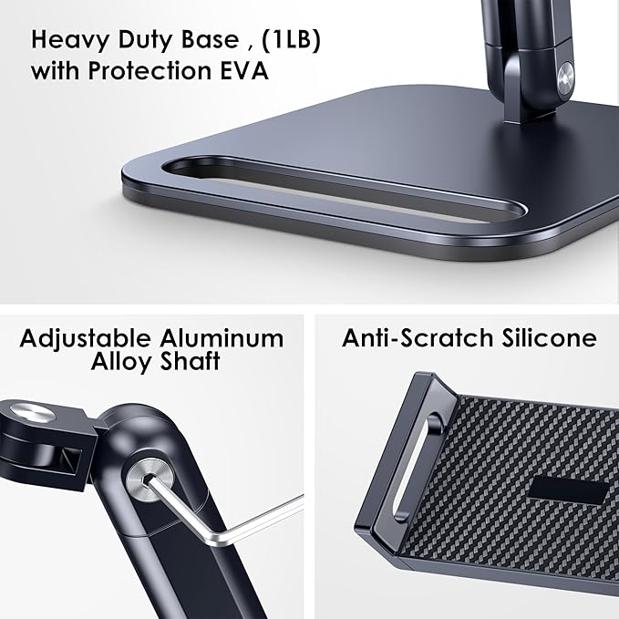CreaDream Tablet Stand, Heavy Aluminum Tablet Holder for Desk with Adjustable 360° Swivel Bracket, Compatible with iPad Pro/Air/Mini, Galaxy Tab, Surface Pro, Kindle Fire 4.7''-13", Black