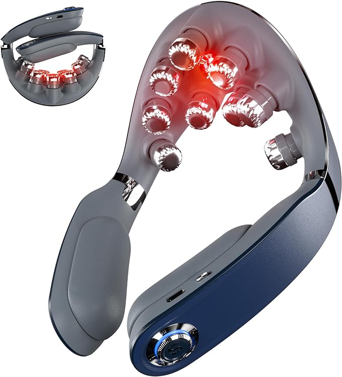 SKG Cordless Neck Massager for Pain Relief Deep Tissue Vibration Foldable Travel Massager,Portable 9D Neck Massager for Office Gifts for Men and Women