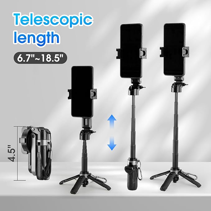 Magnetic Tripod for Phone,2 in 1 for Magsafe Stand＆ Clip Portable Pocket Size Selfie Stick for Android/iPhone,Phone Holder with Wireless Rechargeable Remote Control for Photography, Live Streaming