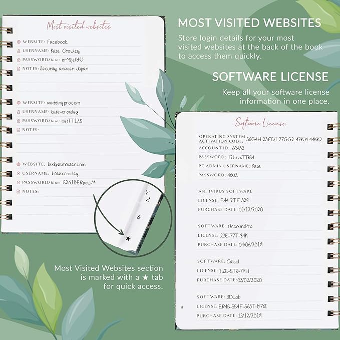 PLANBERRY Password Book Premium – Alphabetized Internet Address Organizer with A-Z Tabs – Website & Computer Password Keeper with Alphabetical Tabs – 6.2x7.7″, Hardcover (Green Pastures)