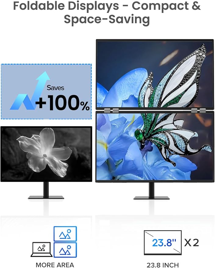 QLED Portable Dual Monitor 23.8" 100Hz FHD 1080P Stacked Monitor – 125% sRGB Dual Vertical Displays for Coding/Gaming/Trading, USB-C HDMI Laptop Screen Extender