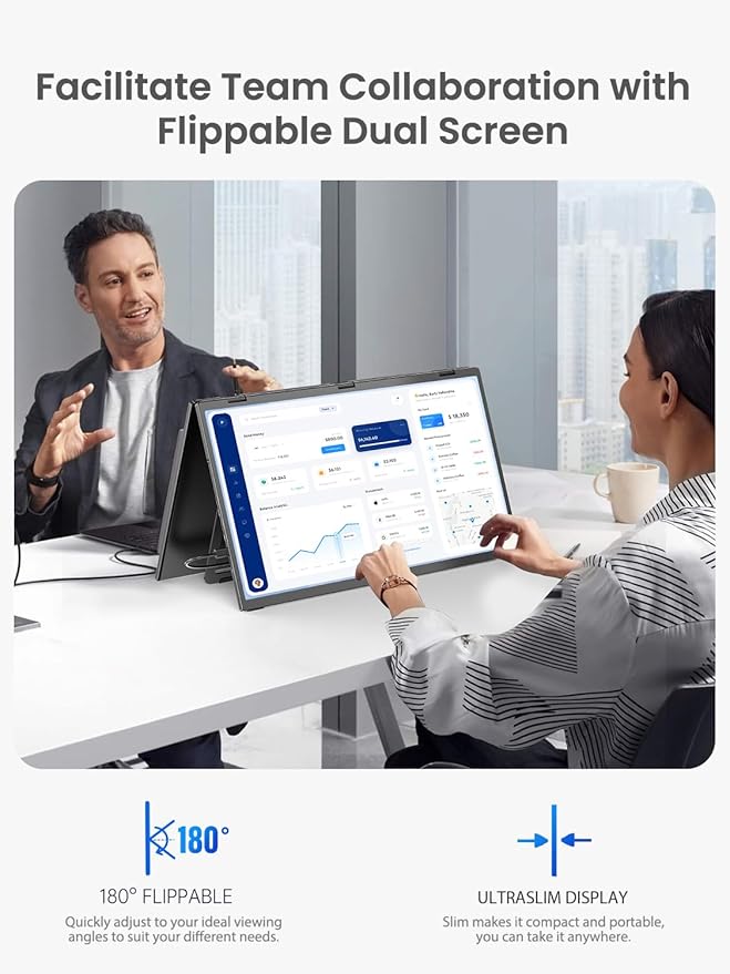 Portable Dual Monitor 18.5" 100Hz FHD 1080P Stacked Monitor, Dual Vertical Displays for Coding/Gaming/Trading, USB-C Mini HDMI Laptop Screen Extender(No Driver Needed)