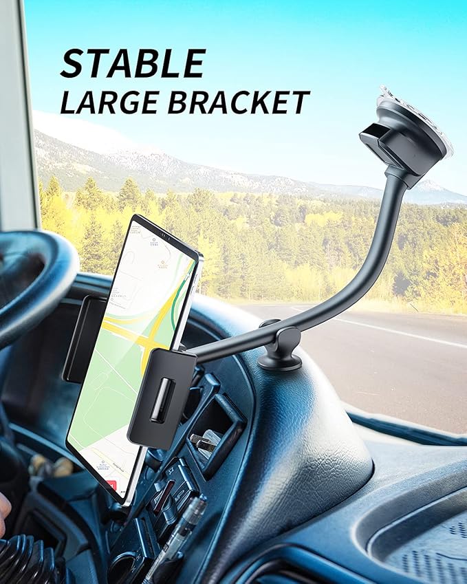 Tablet Car Mount - Windshield Dashboard Suction Cup Long Gooseneck Holder for Car, Truck, SUV - Compatible with 7-12.4 Inch Tablet/iPad/Samsung Tab, etc