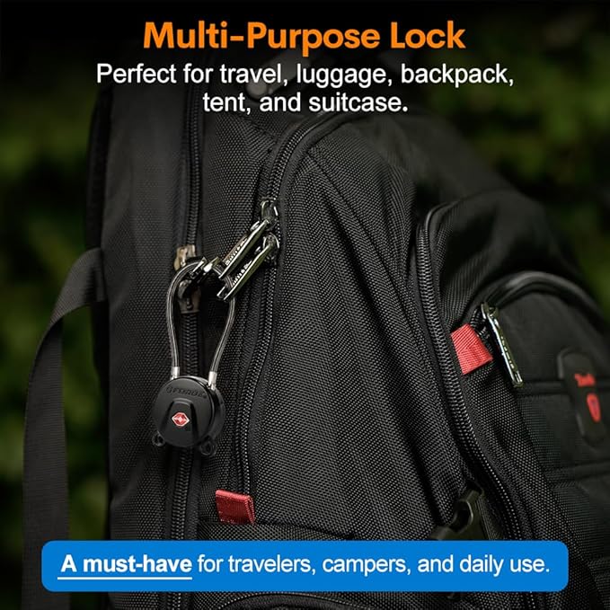 Forge TSA Approved Luggage Locks Ultra-Secure Dimple TSA006 Key Travel Locks with Zinc Alloy Body- Black 2 Cable Locks