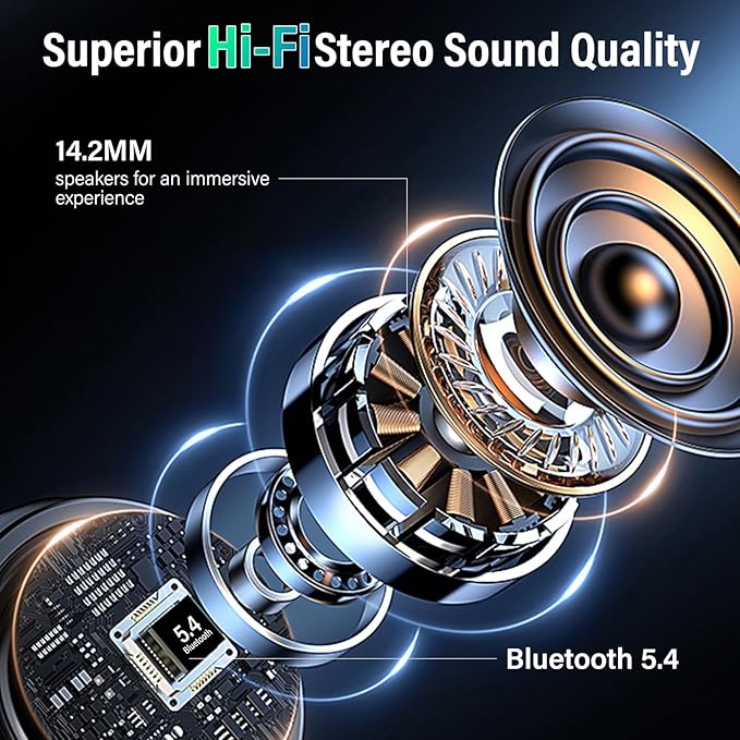 Wireless Earbuds, Bluetooth 5.4 Headphones with Multifunction Touch Screen, 48H Deep Bass Stereo Ear Buds, 5 EQ Modes, ANC/ENC Noise Cancelling, Transparency Mode, IPX7 Bluetooth Earbuds, Black