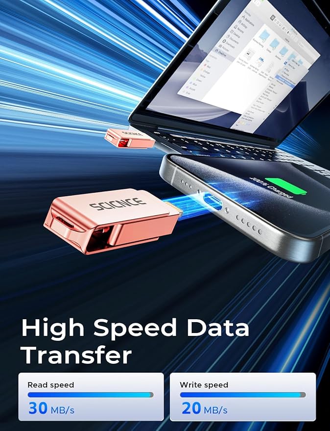 SCICNCE 512GB Flash Drive Intended for iPhone, USB Memory Stick Storage Backup for Photos Videos, Plug and Play No APP Required, Compatible with iPhone iPad Android and Computers (Rose Gold)
