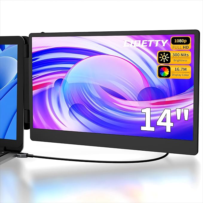 Laptop Screen Extender Portable Monitor, Dual Monitor Extender for Laptop, 14.1" Screen 1080P FHD Display, Fit for 13-17" Laptops, Plug & Play Compatiable with Win/Mac/Chrome/Android/Switch