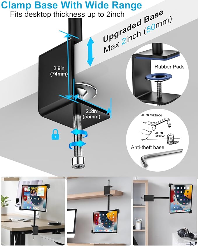 woleyi Anti-Theft Retail Kiosk Tablet Stand - [Dual Security Lock] 360° Swivel Locking iPad POS Stand Holder, for 7-11" iPad Pro/Air/Mini, Galaxy Tab, Surface, for Store Display Office Kitchen Desktop
