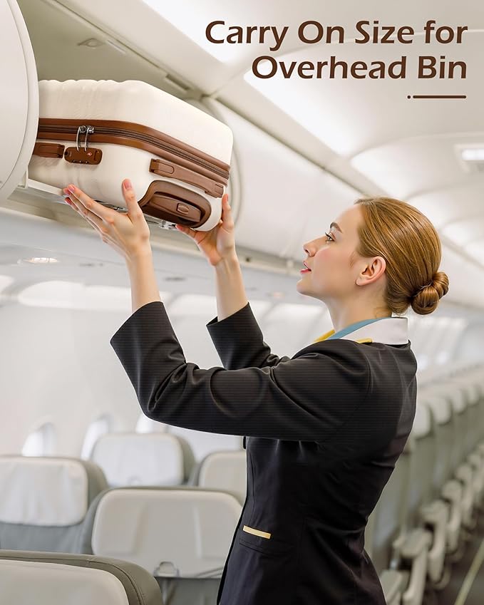 LONG VACATION Carry On Luggage Sets 3 Piece 20 Inch Suitcase Set, ABS+PC Hardshell Lightweight Travel Luggage with Spinner Wheels & YKK Zipper TSA Lock (20 INCH (BP/TB), WHITE-BROWN)