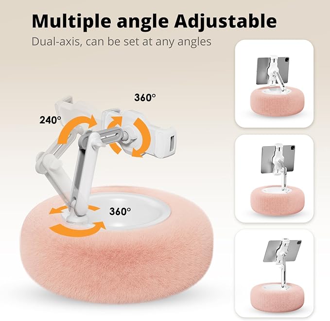 Tablet Pillow Stand for Reading, Adjustable Tablet Stand Phone Holder for Bed with Detachable Snack Bowl, Fits 4.7"-13" Kindle/Phones/Tablets, Watch Videos, Stream Media, Pink