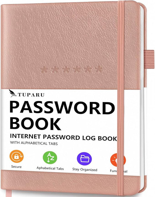 Password Book with Alphabetical Tabs – Hardcover Internet Address & Password Organizer – Password Keeper Notebook for Computer & Website – 7 x 10" Log-in Password Journal w/Thick Paper (Rose Gold)