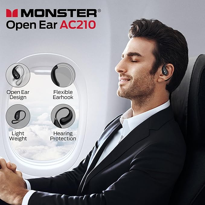 Monster Open Ear AC210 Headphones, Wireless Headphones Bluetooth 5.4 Earphones Stereo Sound,32H Playtime, HD Clear Calls,Fast Charging Touch Control, IPX5 Waterproof Open Ear Earbuds