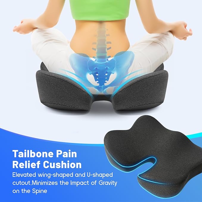 Soft Support Memory Foam Seat Cushion - Wide Cushion for Wide Hip Office Workers, Car Drivers - Sciatica,Tailbone Pain Relief,Office Chair Cushion & Car Seat Cushion (Gray)