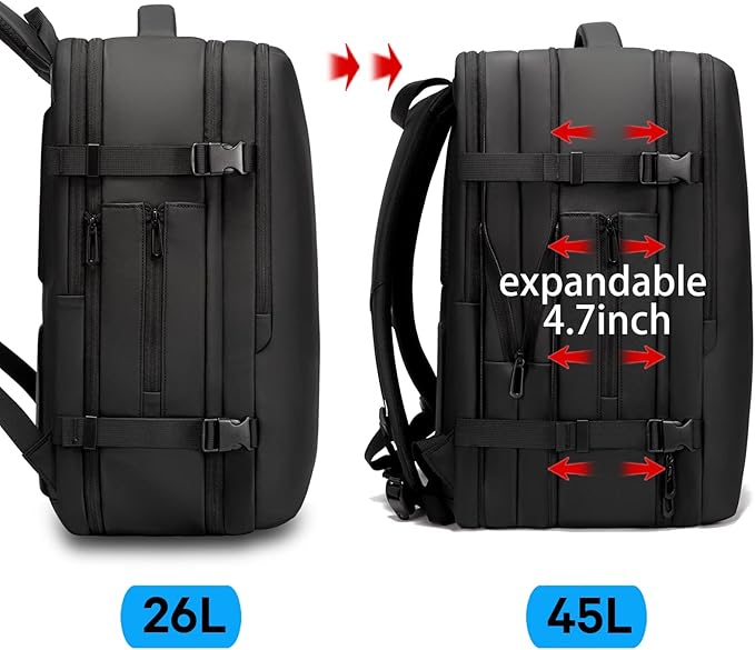 BANGE 45L Men's Expandable Travel Backpack, Men's Laptop Backpack for 17.3Inch Laptop, Carry On Backpack Fits Under Seat Airline Approved, Personal Item Travel Bag for Men…