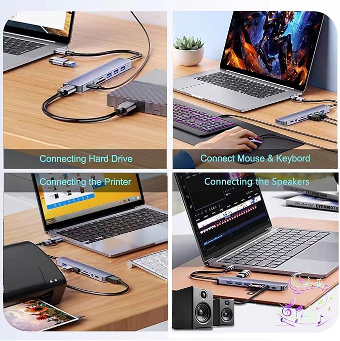 USB C Hub USB Hub 3.0, VIENON Aluminum 8 in 1 USB Extender with SD/TF Card Reader, 3.5mm Aux Headphone Jack for MacBook Pro Air and More PC/Laptop/Tablet Devices