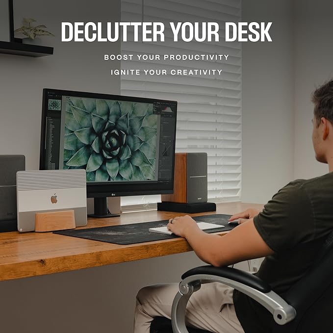 Adjustable Vertical Laptop Stand for Desk, Wooden Laptop Holder, MacBook Pro Stand, Wood Mac Air Dock (Solid Walnut)