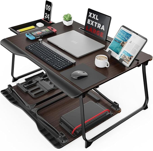 Laptop Desk for Bed, SAIJI XX-Large Foldable Bed Tray Table for Eating Breakfast, Writing, Working, Gaming, Drawing with Storage Drawer, Handrest Bookstand, Tablet Stand, Phone Stand(Black Cherry)