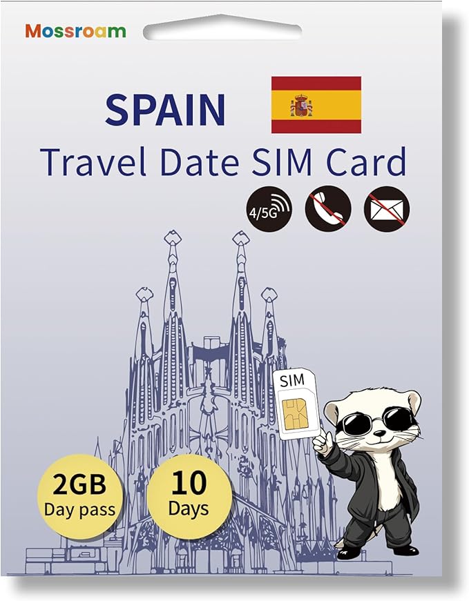 Spain Prepaid Data SIM Card 2 GB 4/5G Daily LTE High-Speed Data for 10 Days with Hotspot