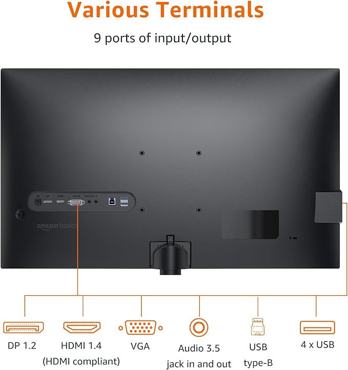 Amazon Basics 27 inch Monitor, FHD 1080P, Max 100Hz, VESA Compatible, Built-in Speakers, Black