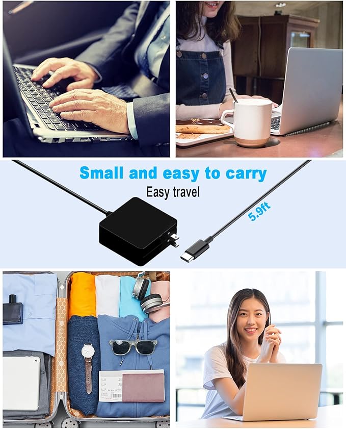 65W USB C Power Adapter, Fiattigear Type C Power PD Wall Fast Charger Compatible with Mac Book Pro, Dell Latitude, Lenovo, Huawei Matebook, HP Spectre, Acer Chromebook and Any Laptops or Smart Phones1