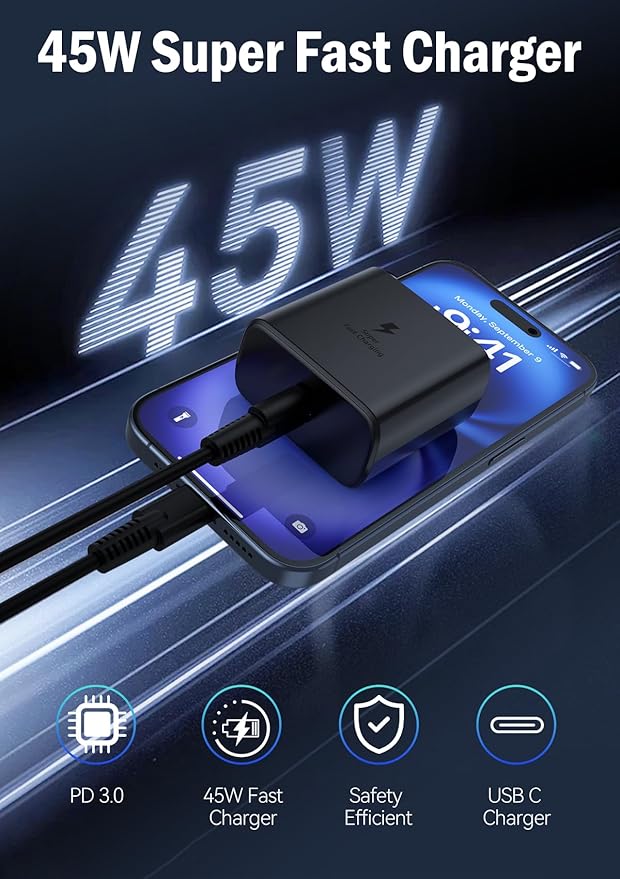 45W Super Fast Charger for Samsung, 6.5FT/2M USB C Charger Fast Charging for Samsung S25/S24/Plus/Ultra, PD 3.0 GaN Type C Charging Block Compatible with iPhone 17/16/15 and More