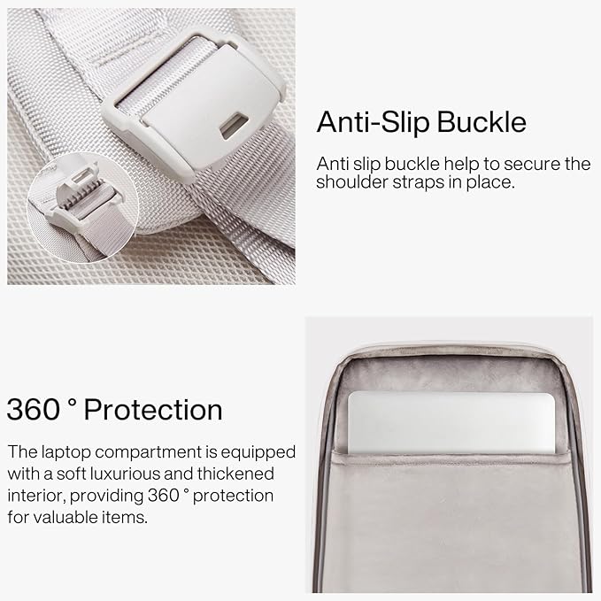 Hanke Expandable Travel Backpack 17 Inch, Full-Open Laptop Backpack Fits 15.6 Inch, Carry On Personal Item Bag with Luggage Strap, Business Work Backpack for Women Men, Greyish White