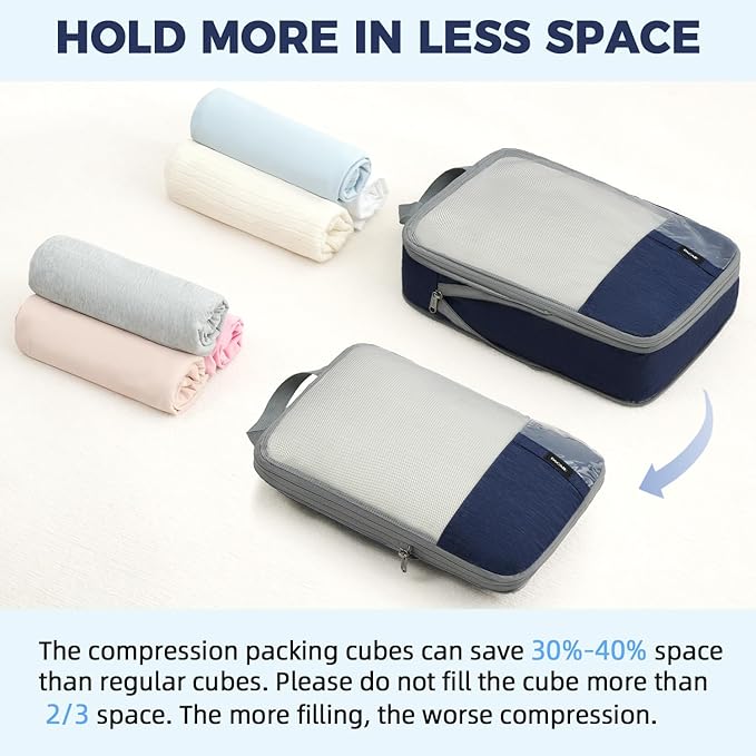BAGAIL 6 Set/4 Set Lightweight Compression Packing Cubes for Travel, Anti-Tearing Expandable Organizer Bags for Suitcase