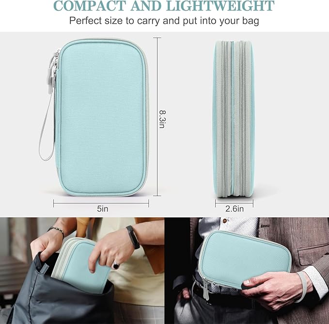 FYY Electronic Organizer, Travel Cable Organizer Bag Pouch Electronic Accessories Carry Case Portable Waterproof Double Layers Storage Bag for Cable, Charger, Phone, Earphone, Medium Size- Mint Green