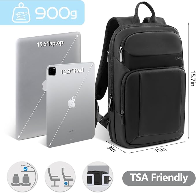 Backpack for Men Slim & Expandable Travel Laptop Backpack with USB Charging Port Water Resistant Anti-Theft Business Backpack Fits 15.6In Laptop for Commute Work College with Small Bag(Business Black)