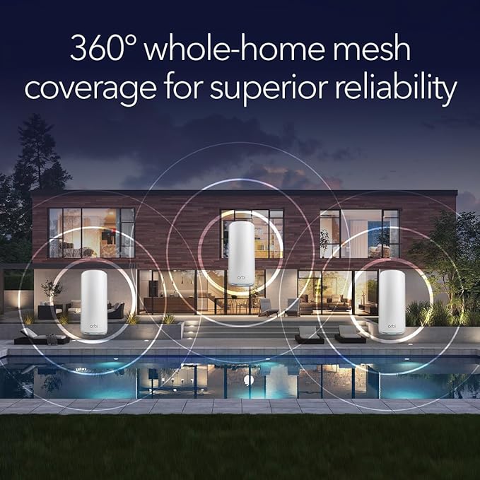 NETGEAR Orbi 870 Series Tri-Band WiFi 7 Mesh System (RBE873) - Router + 2 Satellite Extenders, Security Features, Up to 21 Gbps, Covers Up to 9,000 Sq. Ft., 150 Devices, 10 Gig Internet Port, BE21000