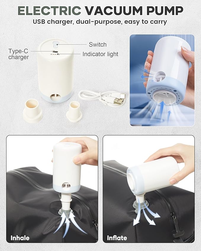 Vacuum Travel Backpack with Pump for Women, Personal Item Carry on Backpacks Flight Approved 18x14x8 inches for Men,Laptop Waterproof Work Compression bags Casual Daypack. Green.