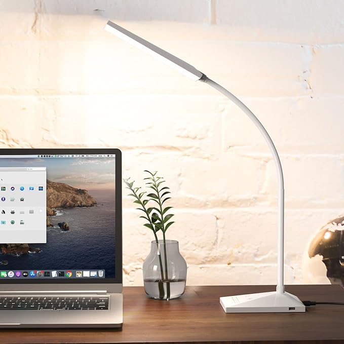 Vansuny LED Desk Lamp with USB Charging Port, Eye-Caring, 5 Color Modes,6 Brightness Levels, Touch Control, Flexible Gooseneck, Memory Function for Dorm Office Work Bedroom (12W,White)