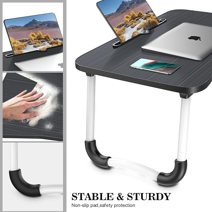 Zapuno Laptop Bed Desk, Foldable Laptop Tray Table with Tablet Slot, Lapdesk Laptop Stand for Bed Portable Standing Table for Bed Couch Floor