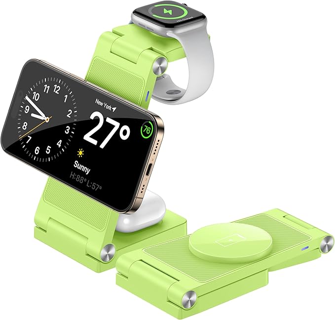 Magnetic Wireless Charger Stand, 3 in 1 Foldable Wireless Charging Station, Travel Charger for Multiple Devices for iPhone 15 14 13 12 Series, Apple Watch Ultra/SE/9/8/7/6/5/4/3/2, AirPods