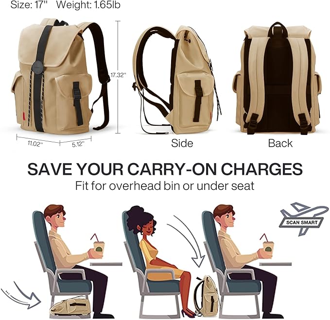 mixi Travel Laptop Backpack for Women & Men, Carry On Backpack fits 16'' Laptop Waterproof Rucksack,17 Inch, Mocha Brown