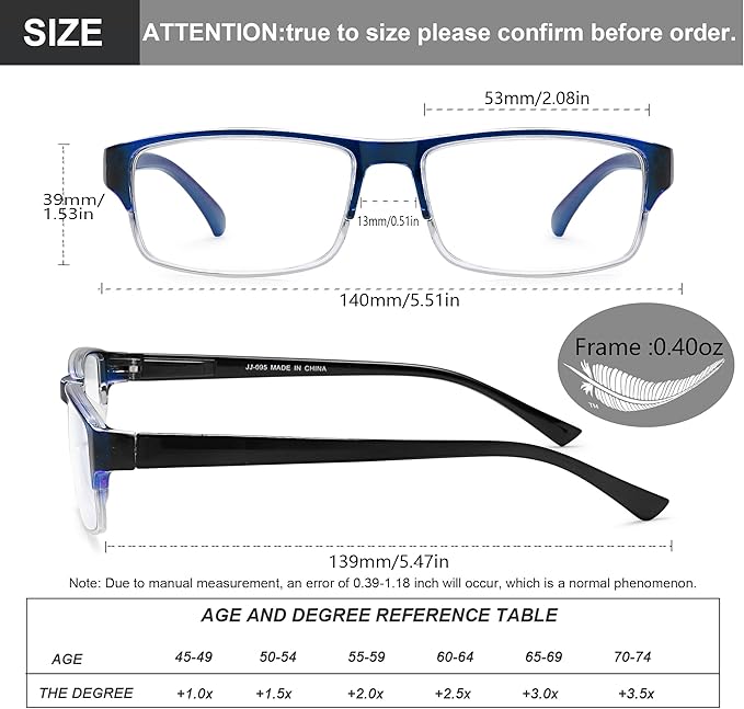 EYEURL 4-Pack Half Frame Blue Light Reading Glasses for Men Rectangle Semi Rimless Readers for Women Spring Hinge Eyeglasses