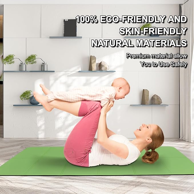 Foldable Yoga Mat 72" L x 32" W x 0.32 Inch Extra Thicked and Wided, Folding Yoga Mat for Travel with Canvas Carrying Bag, Non-Slip TPE Exercise Pilates Mat