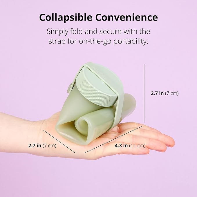 BLUE GINKGO Collapsible Water Bottle – Lightweight, Foldable Silicone Bottle for Travel, Hiking, and Camping (16.9oz, Made in Korea, Olive Green)