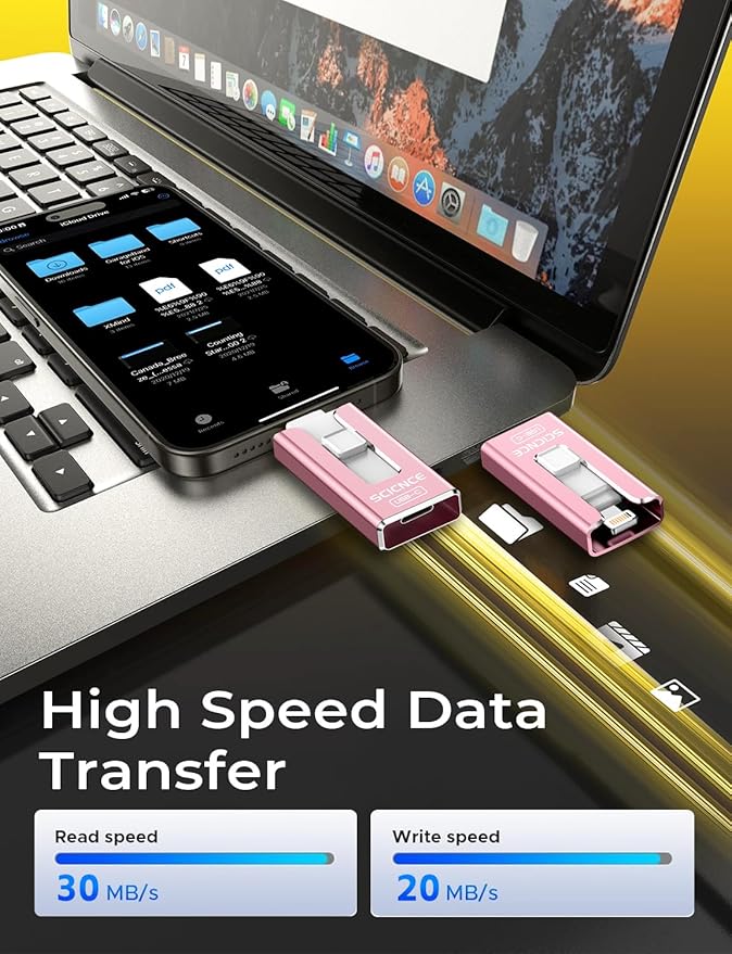 SCICNCE 512GB Flash Drive Intended for iPhone, USB Memory Stick Storage Backup for Photos Videos, Plug and Play No APP Required, Compatible with iPhone iPad Android and Computers (Pink)