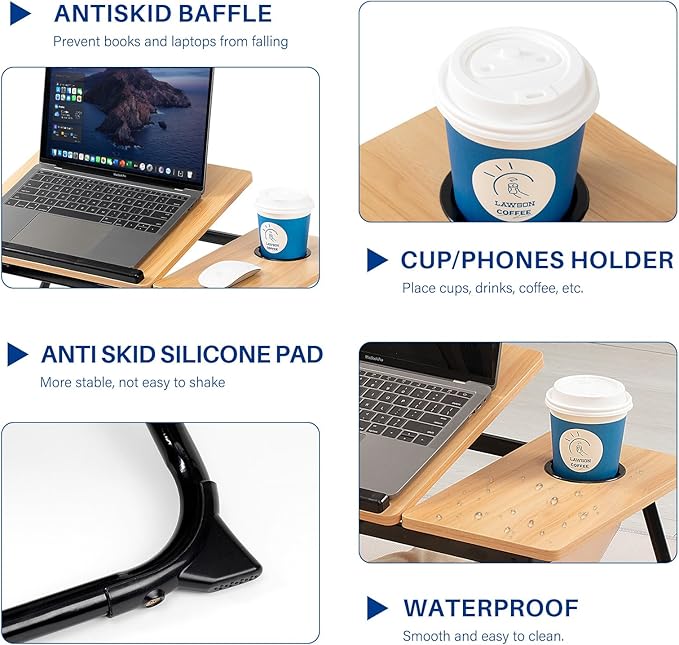 Laptop Desk for Bed Couch, Adjustable Foldable Bed Table with Cup Holder, Breakfast Serving Tray, Portable Laptop Lap Desk Stand for Working Reading Writing Eating Gaming in Bed Sofa Floor(Walnut)