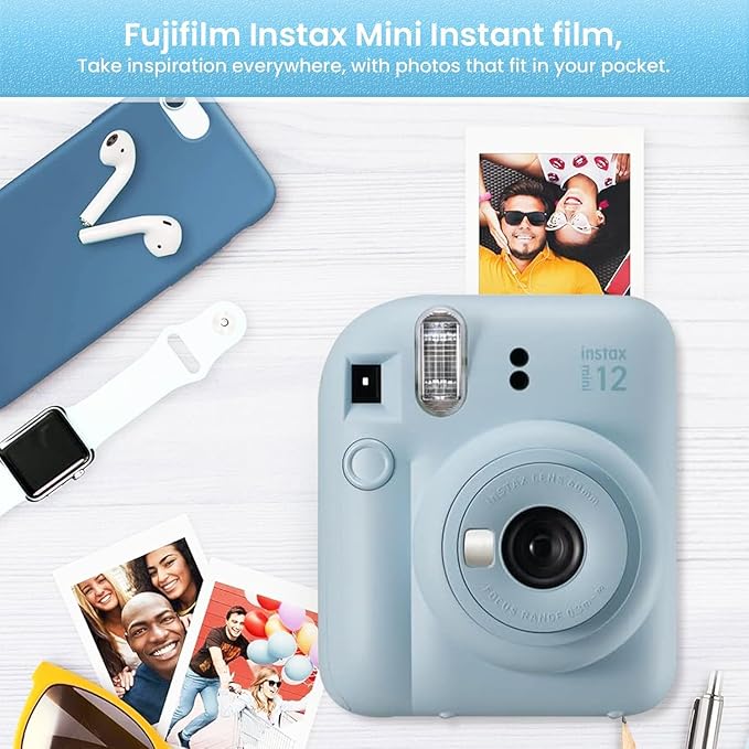 Fujifilm Instax Mini 12 Instant Camera Bundle - Includes 20 Shots Film, Custom Case, Deluxe 60-Pocket Photo Album & BluebirdSales Accessories - Auto Exposure, Selfie Mirror, Pastel Blue
