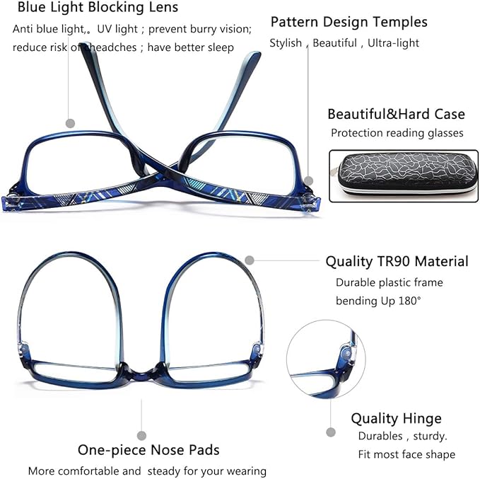 EYEURL Reading Glasses for Women, 2 Pack Blue Light Blocking Readers Lightweight Filter UV Ray/Glare Anti Eyestrain 4.0