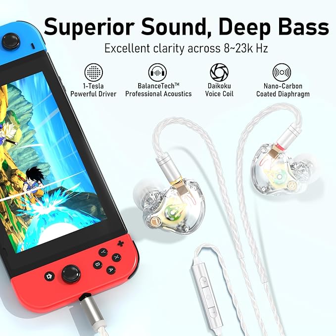 Vibes 202M Wired Earbuds - HiFi in Ear Monitor Headphones - Noise-Isolating Ear Buds w/ Mic - Clear Sound, Deep Bass & Comfort-Fit Gaming Earphones - MMCX to 3.5mm & Silver Plated Cord, Carrying Case