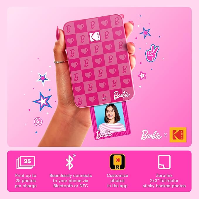 KODAK x Barbie Step Slim Wireless Instant Portable Photo Mobile Printer (Iconic Style)+ Barbie Deluxe Camera Case + Barbie Photo Album + Zink Paper (20 Sheets)