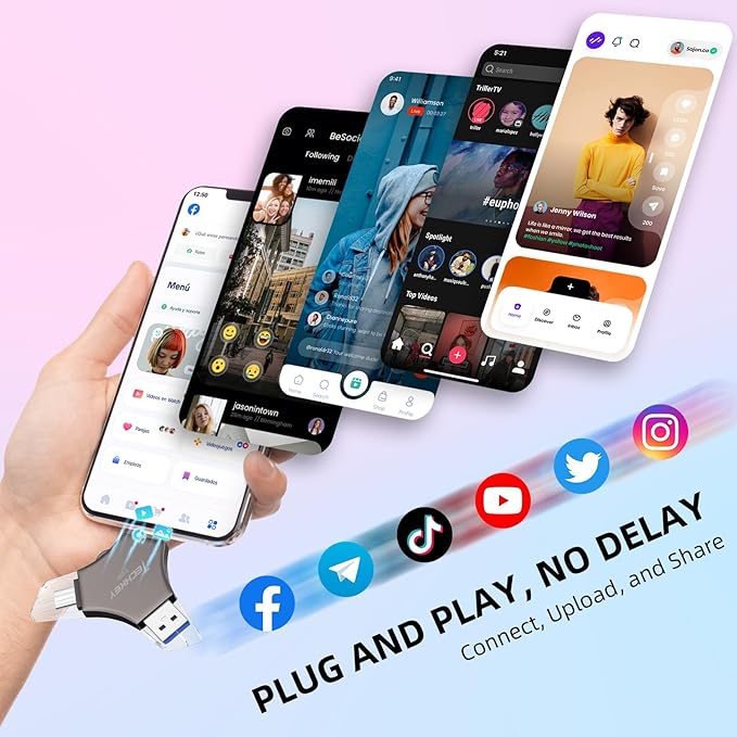 MFi Certified USB 3.0 Flash Drive 512GB for iPhone, 3in1 External Memory Photo Keeper Storage Stick for Picture/Video/Data Saver/Backup, High Speed Thumb/Jump/Hard Drives for iPad/Android/PC (Black)