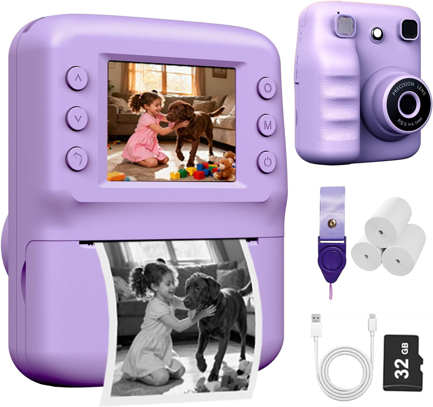 Kids Camera Instant Print,1080P Instant Cameras That Print Photos,Christmas Birthday Gifts for Kids Age 3-12,Toddlers Instant Digital Cameras for Boys and Girls with 32G Card