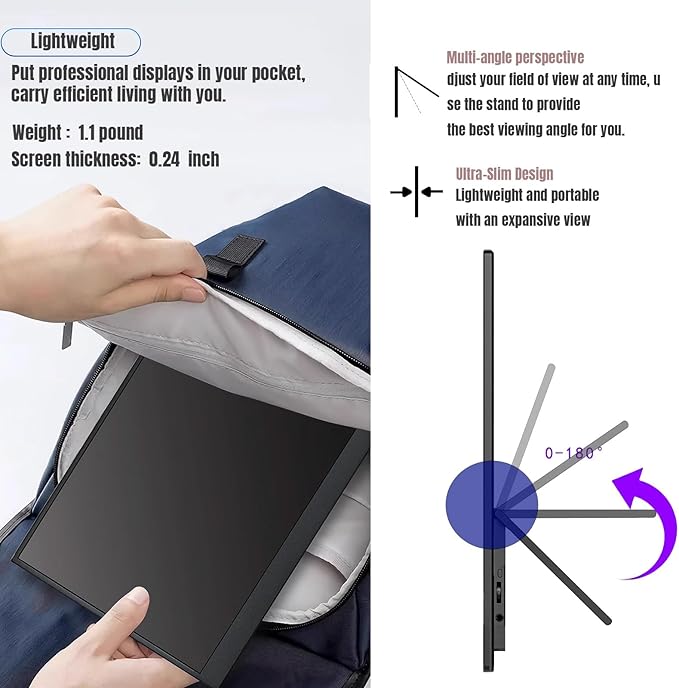 14" Portable Monitor Ultra-Slim 3000 * 2000P LTPS/ 3K HDR,Bracket Laptop Screen Extender, HDMI/Type C Port Second Screen for Laptop/PC/Mac/Phone/Xbox/PS4/Switch