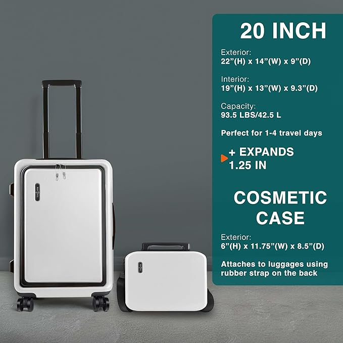Luggage Sets 3 Piece, 22 Inch Carry on Luggage and 24 Inch Suitcases with Wheels Spinner, Durable Hard Shell Suitcase Set, Expandable Travel Suitcase, White